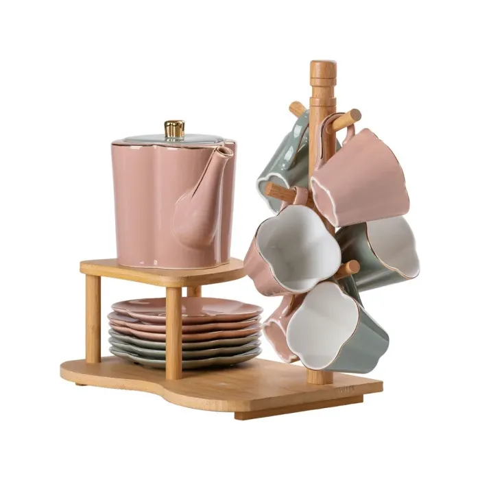 Чайний набір на 6 персон, з чайником та заварювальним чайником, з бамбуковою підставкою (HP-15-25) - зображення 4