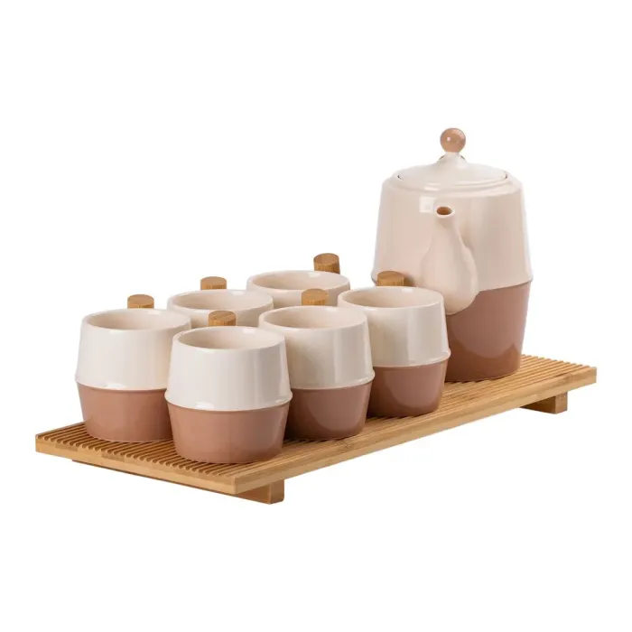 Чайный набор на 6 персон, с чайником и заварочным чайником, с бамбуковой подставкой (HP-15-21) - изображение 4