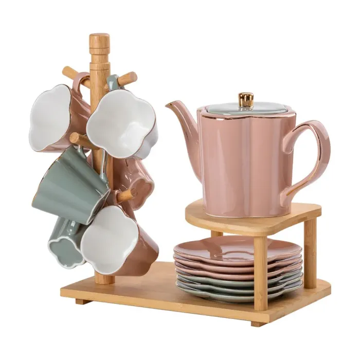Чайний набір на 6 персон, з чайником та заварювальним чайником, з бамбуковою підставкою (HP-15-25) - зображення 5