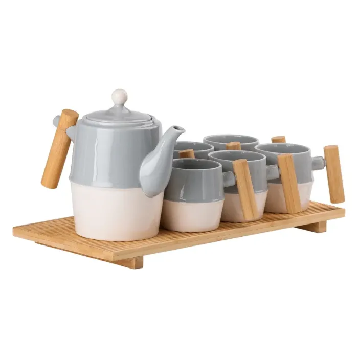 Чайний набір на 6 персон, з чайником та заварювальним чайником, з бамбуковою підставкою (HP-15-22) - зображення 5