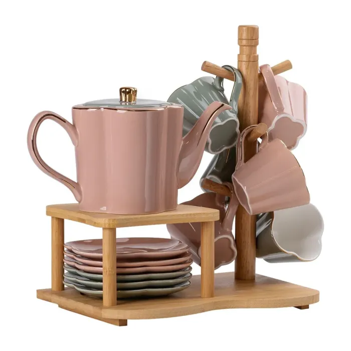 Чайний набір на 6 персон, з чайником та заварювальним чайником, з бамбуковою підставкою (HP-15-25) - зображення 6