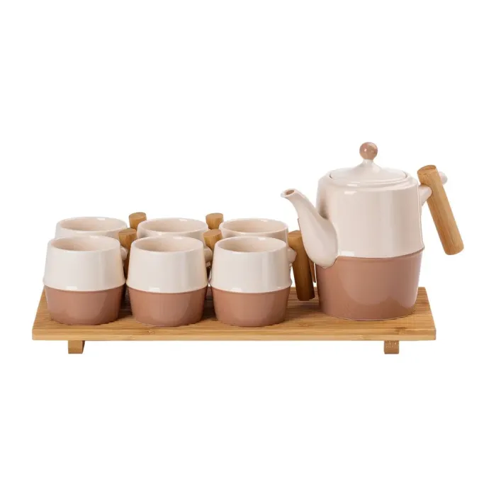 Чайный набор на 6 персон, с чайником и заварочным чайником, с бамбуковой подставкой (HP-15-21) - изображение 1