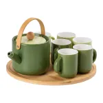 Чайний набір на 6 персон, із заварювальним чайником та бамбуковою підставкою, зелений (HP-15-23)