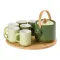 Чайный набор на 6 персон, с заварочным чайником, и бамбуковой подставкой, зеленый (HP-15-23)