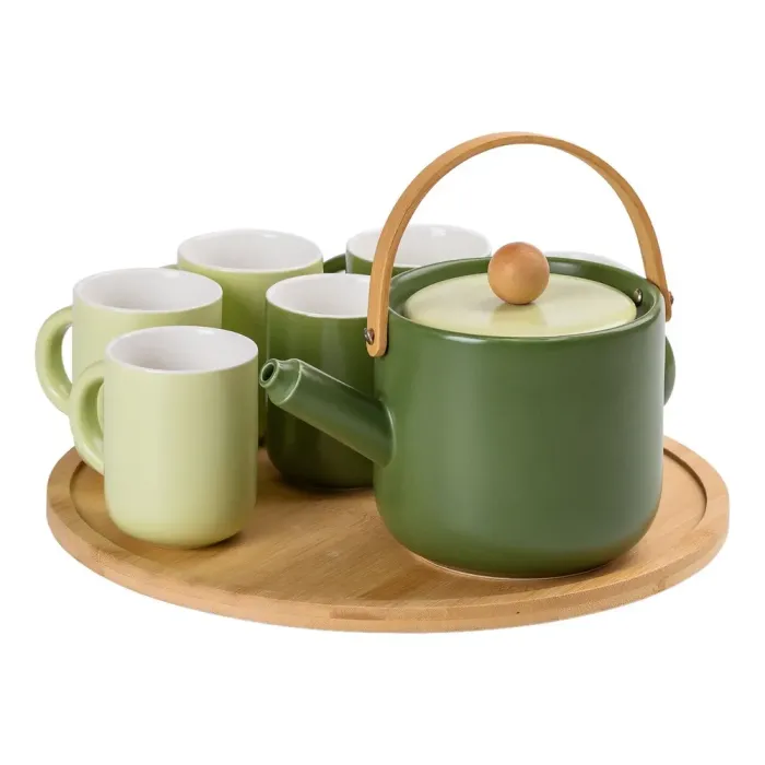 Чайный набор на 6 персон, с заварочным чайником, и бамбуковой подставкой, зеленый (HP-15-23) - изображение 8