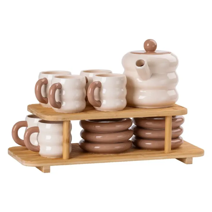 Чайный набор на 6 персон с чайником, заварником и 2-ярусной бамбуковой подставкой (HP-15-20) - изображение 1