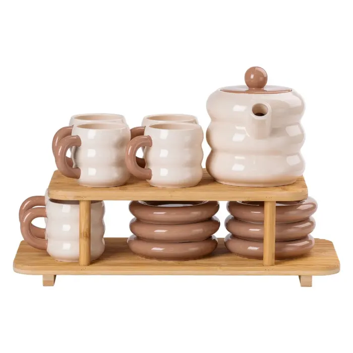 Чайный набор на 6 персон с чайником, заварником и 2-ярусной бамбуковой подставкой (HP-15-20) - изображение 6