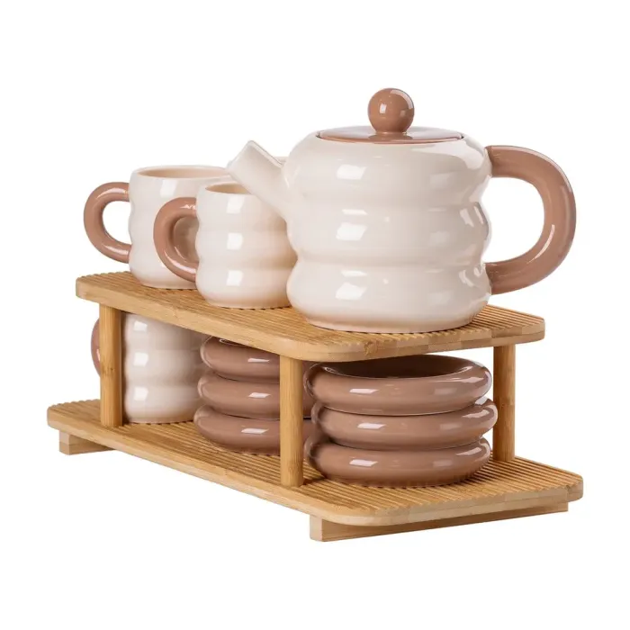 Чайный набор на 6 персон с чайником, заварником и 2-ярусной бамбуковой подставкой (HP-15-20) - изображение 7