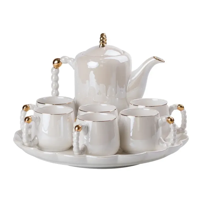 Чайный набор на 6 персон с заварочным чайником, чайником-заварником и керамической подставкой Белый (HP-15-7) - изображение 1