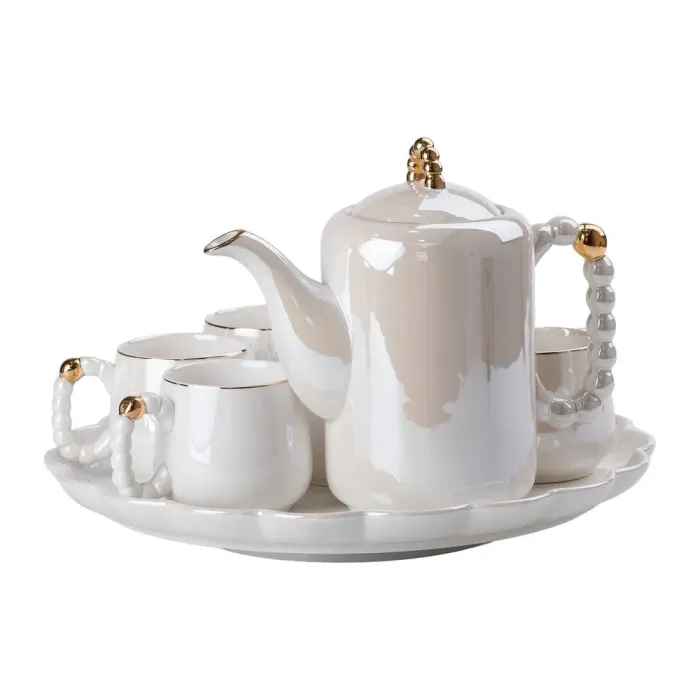 Чайный набор на 6 персон с заварочным чайником, чайником-заварником и керамической подставкой Белый (HP-15-7) - изображение 6