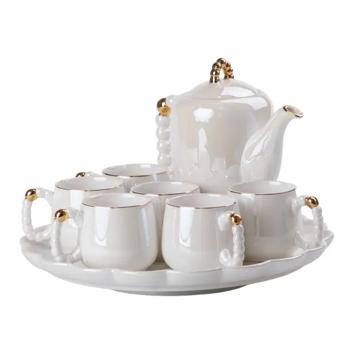 Чайный набор на 6 персон с заварочным чайником, чайником-заварником и керамической подставкой Белый (HP-15-7) - изображение 7