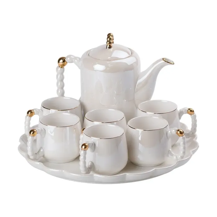 Чайный набор на 6 персон с заварочным чайником, чайником-заварником и керамической подставкой Белый (HP-15-7) - изображение 8