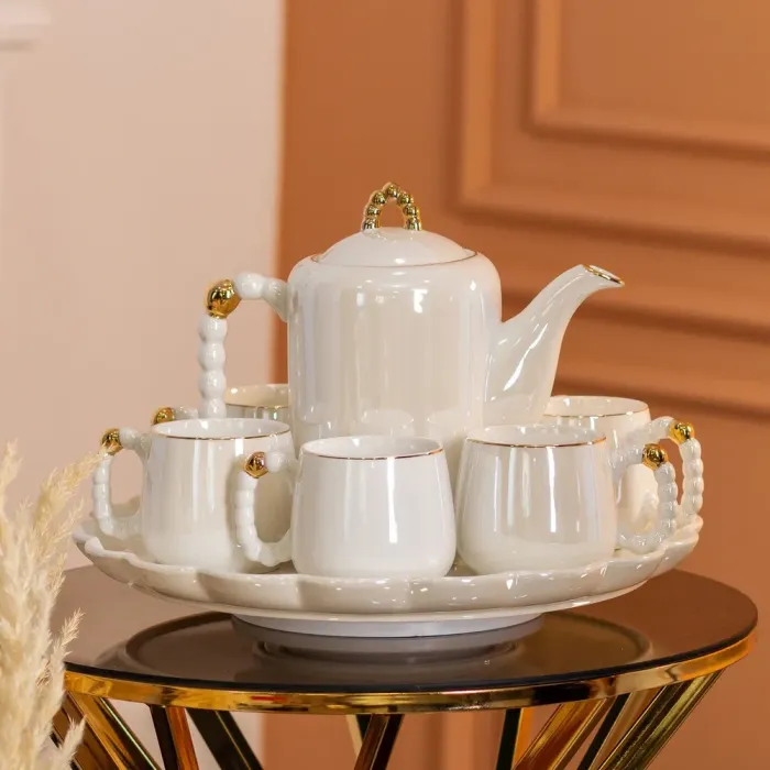 Чайный набор на 6 персон с заварочным чайником, чайником-заварником и керамической подставкой Белый (HP-15-7) - изображение 9