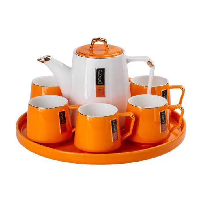 Чайний набір на 6 персон із заварювальним чайником, заварником та керамічною підставкою Orange (HP-15-27) - зображення 7