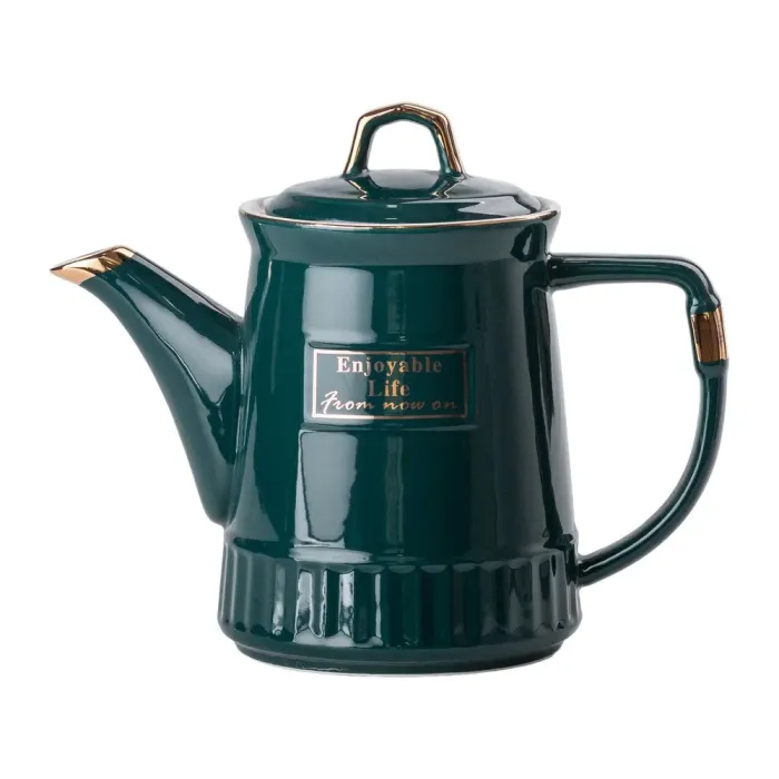 Чайний набір на 6 персон із заварювальним чайником, чайником-заварником та керамічною підставкою Зелений (HP-15-6) - зображення 2