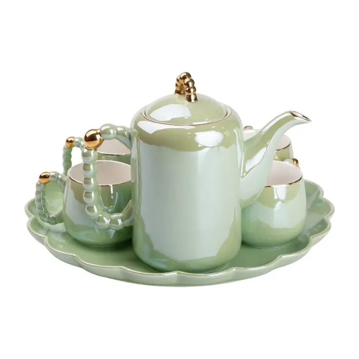 Чайный набор на 6 персон с заварочным чайником, чайником-заварником и керамической подставкой Зеленый (HP-15-8) - изображение 6