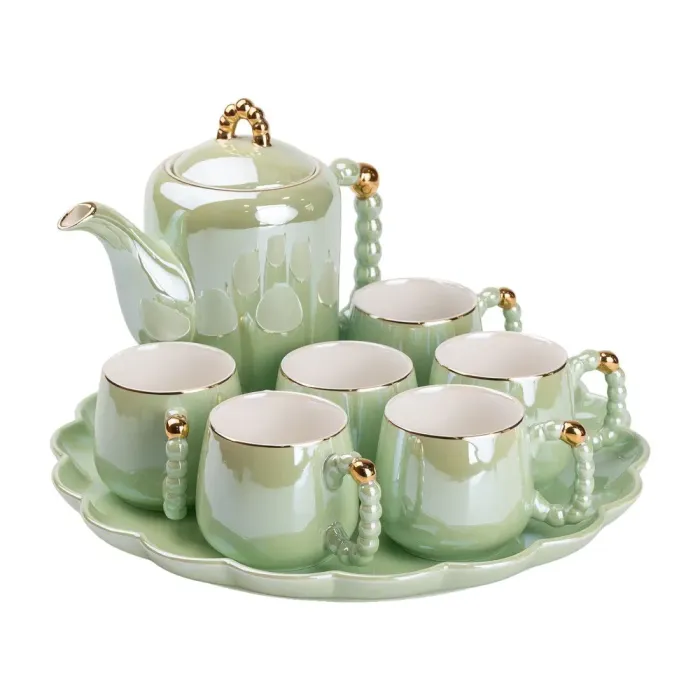 Чайный набор на 6 персон с заварочным чайником, чайником-заварником и керамической подставкой Зеленый (HP-15-8) - изображение 7
