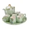 Чайный набор на 6 персон с заварочным чайником, чайником-заварником и керамической подставкой Зеленый (HP-15-8)