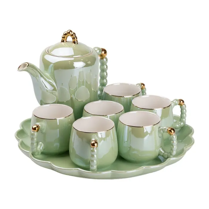Чайный набор на 6 персон с заварочным чайником, чайником-заварником и керамической подставкой Зеленый (HP-15-8) - изображение 8