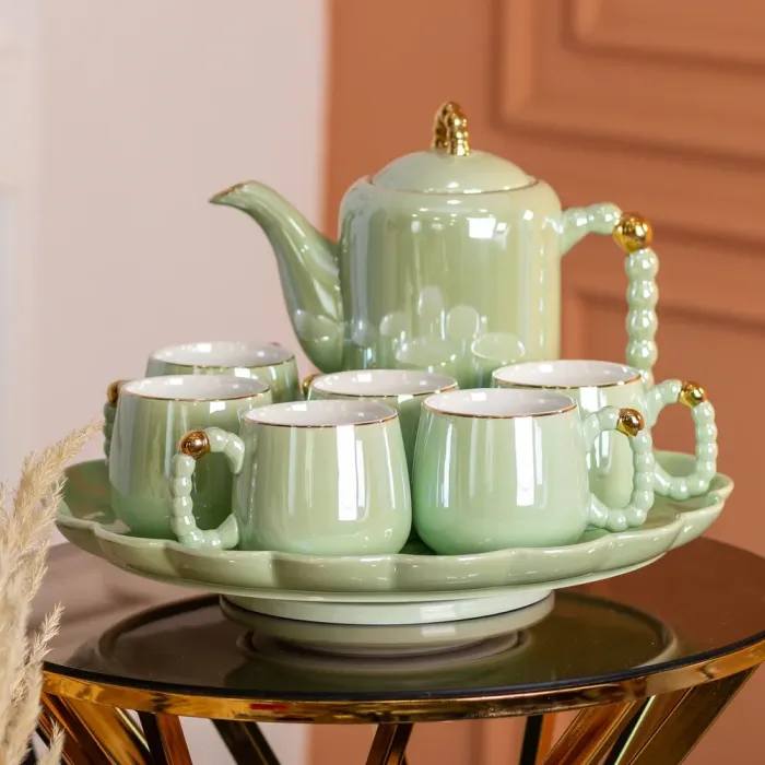 Чайный набор на 6 персон с заварочным чайником, чайником-заварником и керамической подставкой Зеленый (HP-15-8) - изображение 9