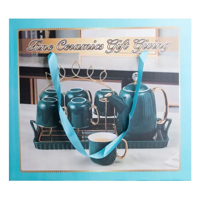 Чайный набор на 6 персон с заварочным чайником, чайником-заварником и керамической подставкой Зеленый (HP-15-8) - изображение 10