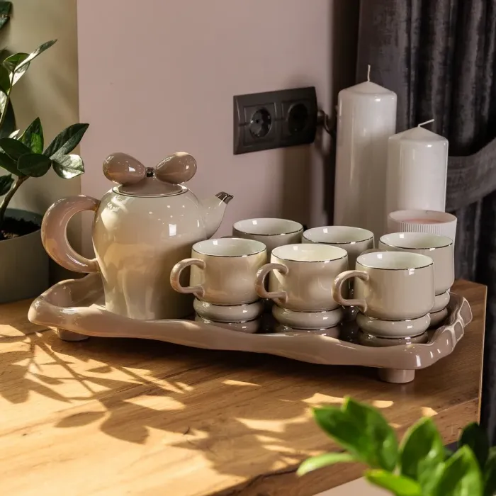 Чайный набор на 6 персон с заварочным чайником и керамической подставкой (HP-15-28) - изображение 8