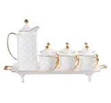 Чайний набір на 6 персон, із заварювальним чайником, керамічною підставкою, білий. (HP-15-2)