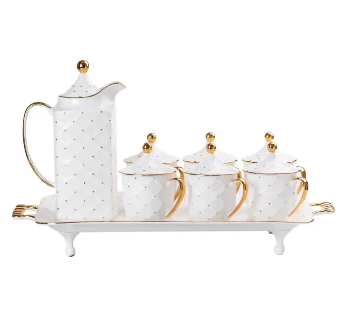 Чайный набор на 6 персон, с заварочным чайником, керамической подставкой, белый. (HP-15-2) - изображение 1