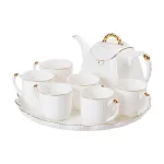 Чайний набір на 6 персон, із заварювальним чайником, керамічною підставкою, білий. (HP-15-4)