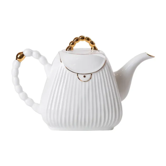 Чайний набір на 6 персон, із заварювальним чайником, керамічною підставкою, білий. (HP-15-4) - зображення 2