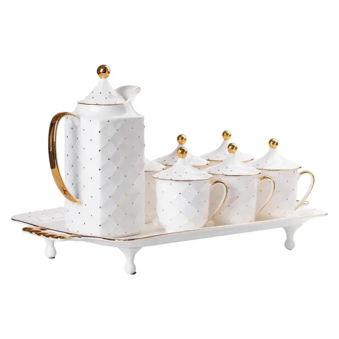 Чайный набор на 6 персон, с заварочным чайником, керамической подставкой, белый. (HP-15-2) - изображение 5