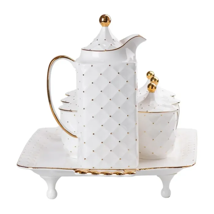 Чайный набор на 6 персон, с заварочным чайником, керамической подставкой, белый. (HP-15-2) - изображение 8