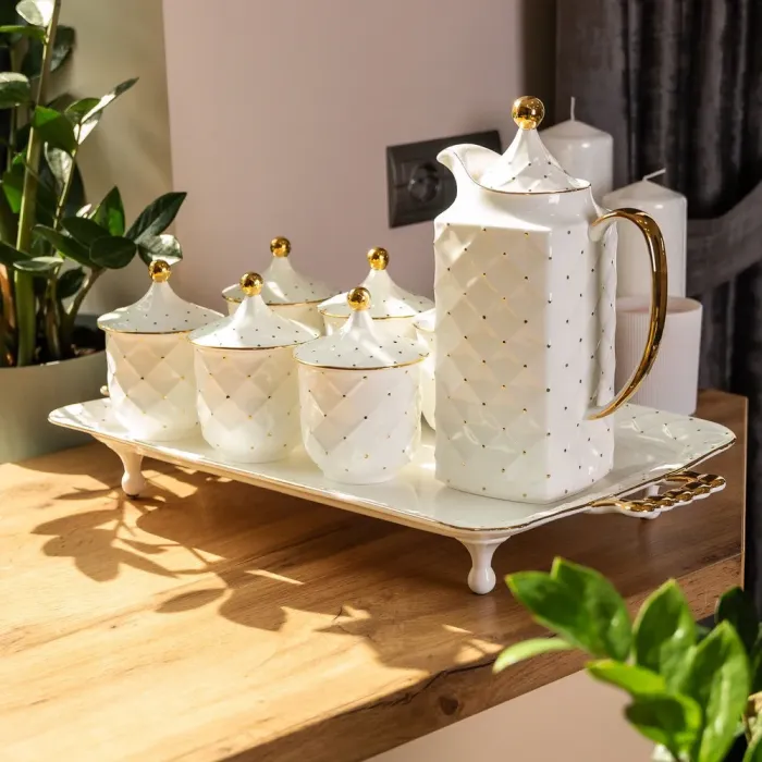 Чайный набор на 6 персон, с заварочным чайником, керамической подставкой, белый. (HP-15-2) - изображение 10