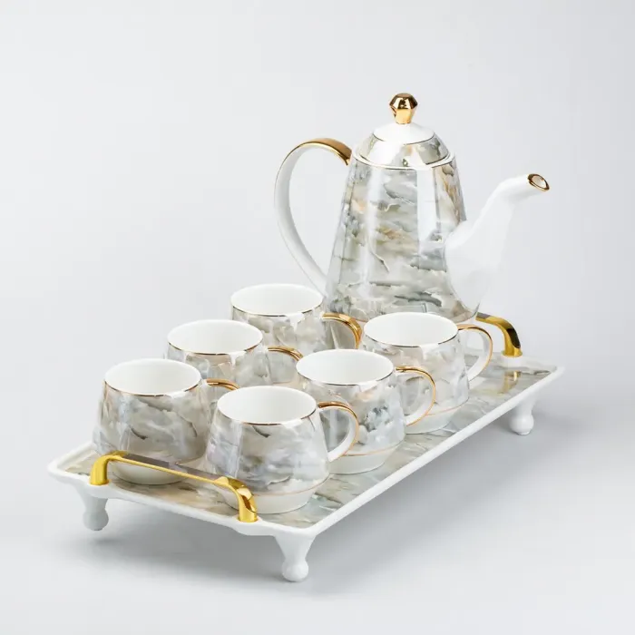 Чайний сервіз на таці чашки та чайник для заварювання 7 предметів (HP6166) - изображение 7