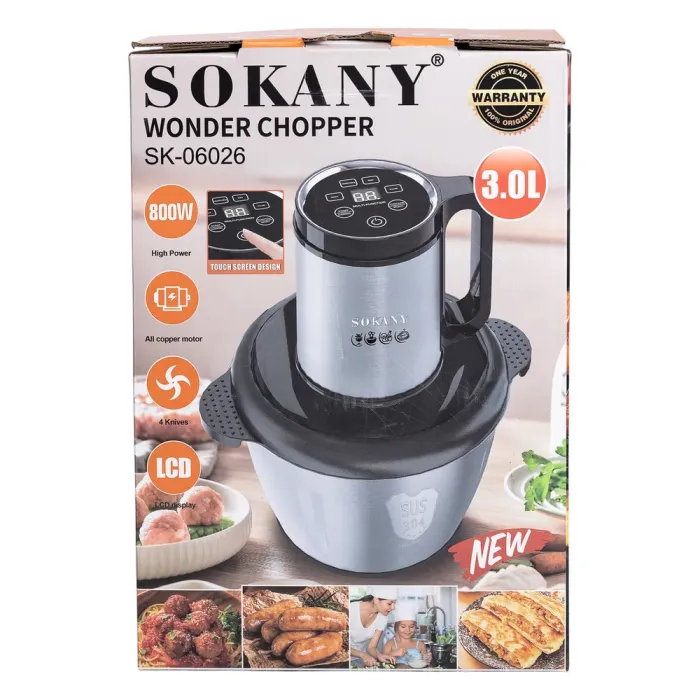 Чопер измельчитель 800 Вт 4 лезвия с чашей на 3 литра мясорубки Sokany (SK-06026) - изображение 10