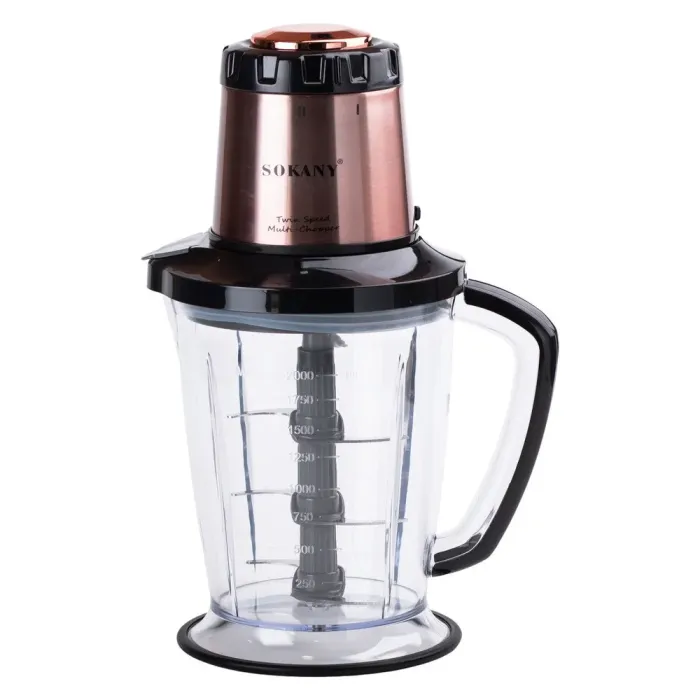 Чоппер Подрібнювач електричний 1000 Вт з чашею об'ємом 2 л М'ясорубка Sokany 6 ножів 1-швидкісний режим (SK-7039) - зображення 2