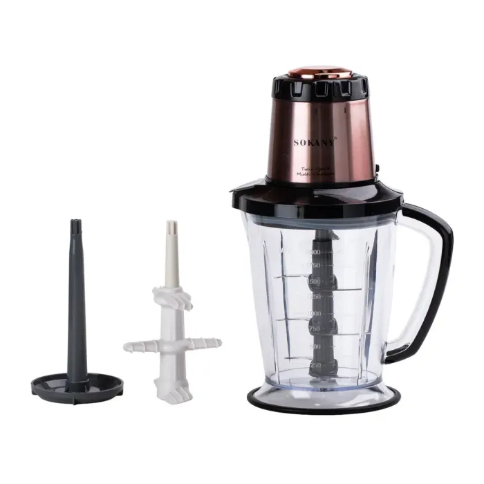 Чоппер Подрібнювач електричний 1000 Вт з чашею об'ємом 2 л М'ясорубка Sokany 6 ножів 1-швидкісний режим (SK-7039) - зображення 3