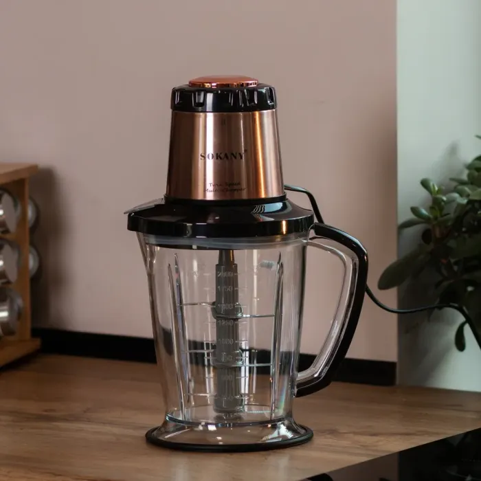 Чоппер Подрібнювач електричний 1000 Вт з чашею об'ємом 2 л М'ясорубка Sokany 6 ножів 1-швидкісний режим (SK-7039) - зображення 9