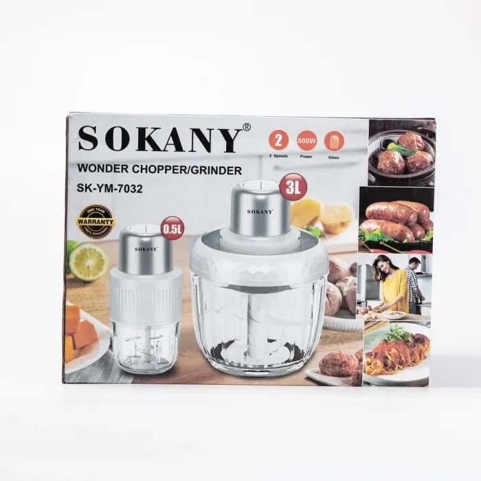 Чоппер подрібнювач набір 2в1 з чашами 0.5 та 3 літри Sokany 2 швидкості 800 Вт багатофункціональна м'ясорубка (SKYM7032B) - зображення 10