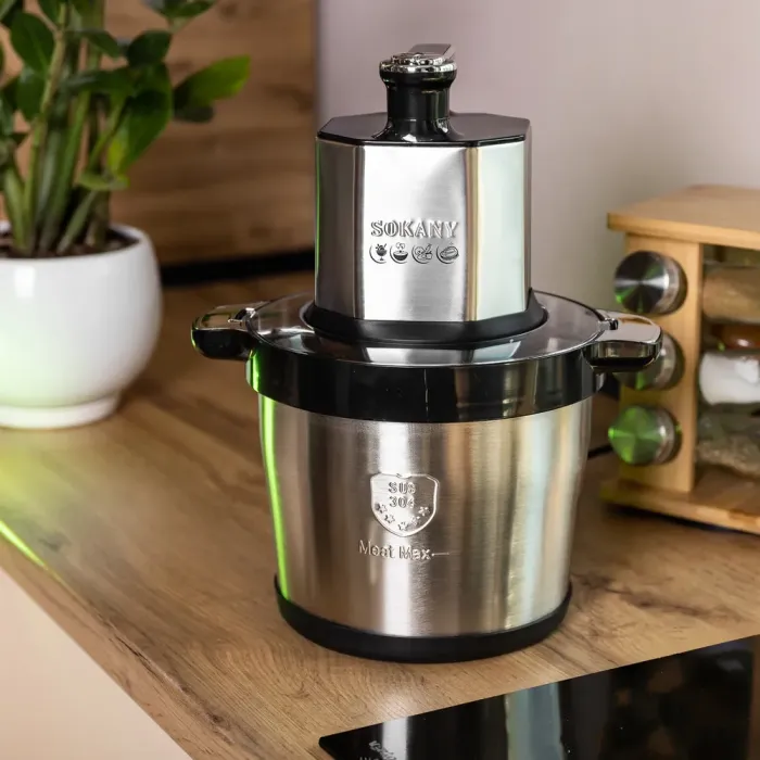 Чопер измельчитель с чашей 4 литра мясорезка 4 лезвия нержавеющая сталь мясорубка Sokany (SK-7028) - изображение 7