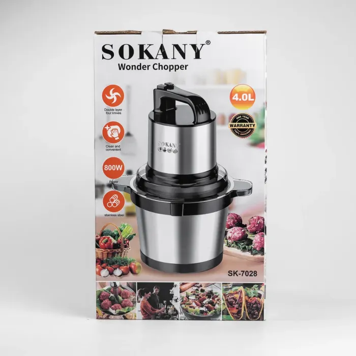 Чопер измельчитель с чашей 4 литра мясорезка 4 лезвия нержавеющая сталь мясорубка Sokany (SK-7028) - изображение 8
