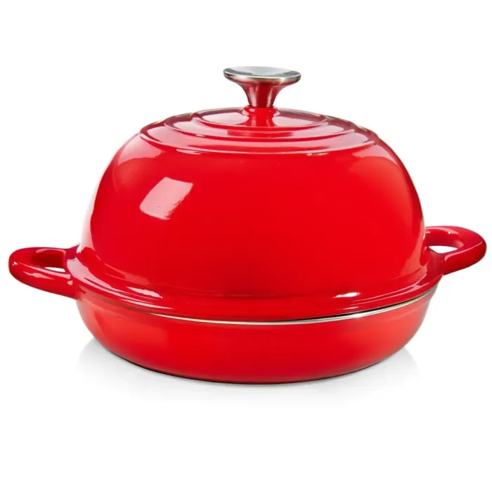 Чавунна кругла форма для випікання хліба з кришкою Ø26 (см) антипригарна форма для хліба в духовку Червона HP-1-22-RED (HP-1-22-RED) - зображення 1