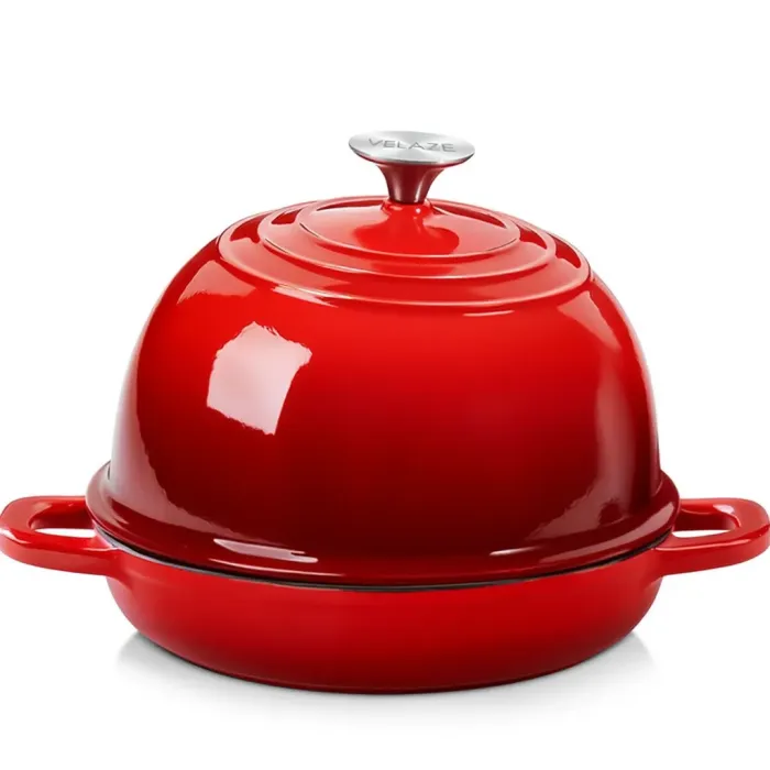 Чавунна кругла форма для випікання хліба з кришкою Ø26 (см) антипригарна форма для хліба в духовку Червона HP-1-22-RED (HP-1-22-RED) - зображення 2