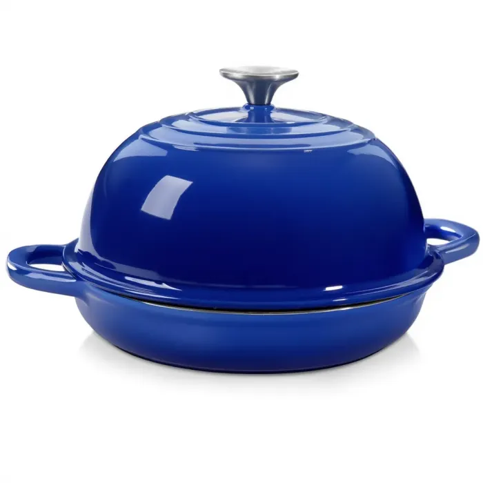 Чавунна кругла форма для випікання хліба з кришкою Ø26 (см) антипригарна форма для хліба в духовку Синя HP-1-21-BLUE (HP-1-21-BLUE) - зображення 1