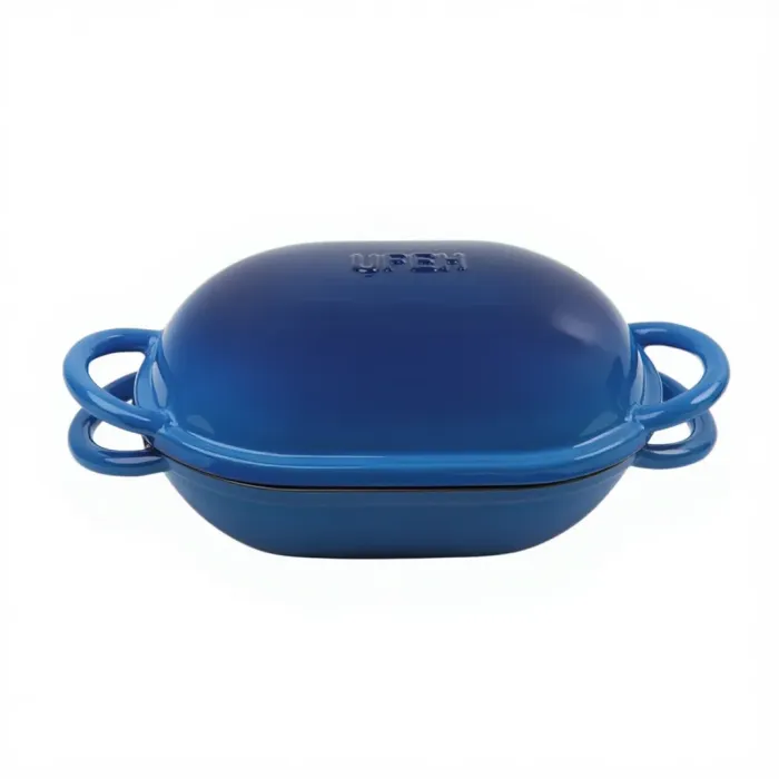 Чавунна овальна форма для випікання хліба з кришкою 25×17×15 (см) форма для хліба в духовку Синя HP-1-23-BLUE (HP-1-23-BLUE) - зображення 1