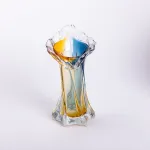 Декоративна скляна оригінальна ваза для квітів 22 см стильна фігурна ваза 200 мл Жовто-синя (HP-9-6)