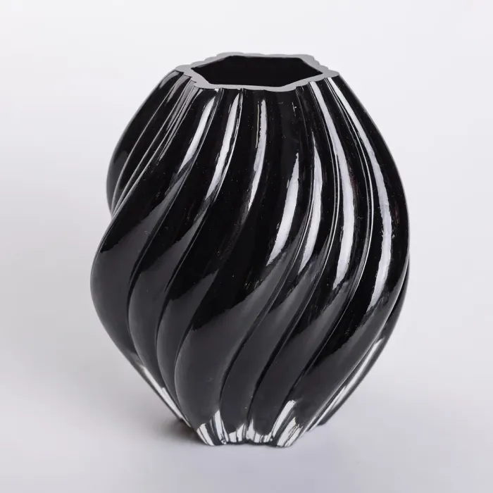 Декоративна скляна ваза для квітів 22.5 см фігурна ваза 3 л Чорна (HP-10-5) - изображение 2