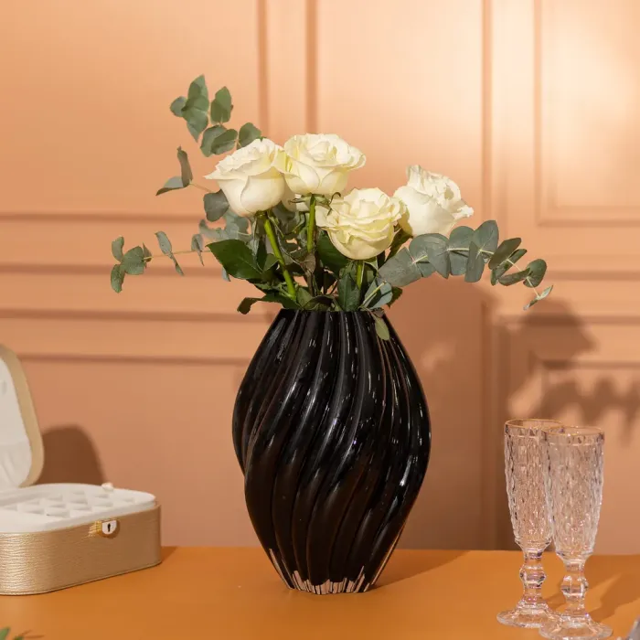 Декоративна скляна ваза для квітів 30 см фігурна ваза 5 л Чорна (HP-10-4) - изображение 3