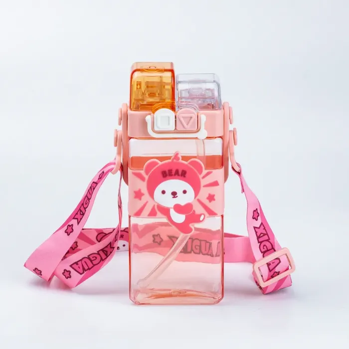 Дитяча пляшка для води з трубочкою 500 мл багаторазова з ремінцем Рожева (HP18310P) - изображение 1