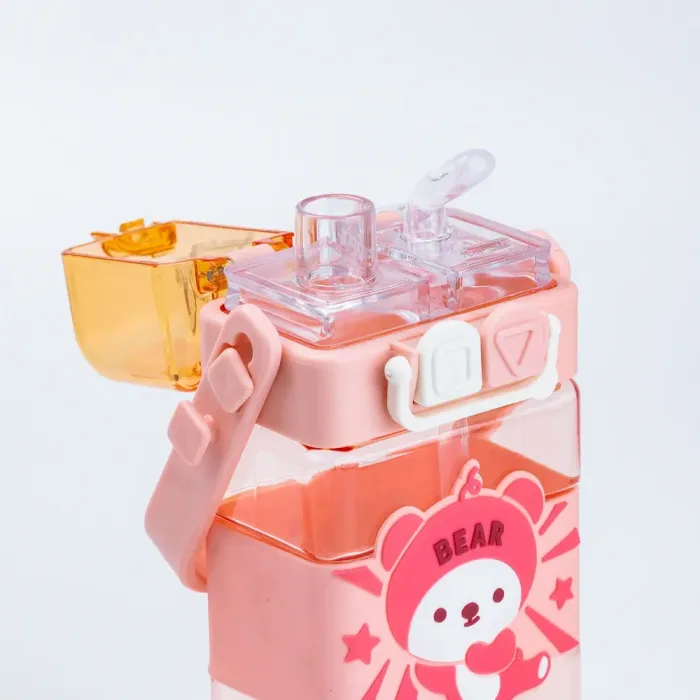 Дитяча пляшка для води з трубочкою 500 мл багаторазова з ремінцем Рожева (HP18310P) - изображение 5